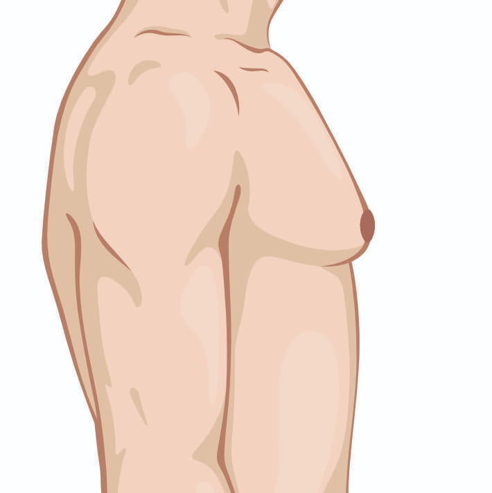 Illustration of a shirtless human torso from the side, displaying one breast and the curve of the waist against a white background.
